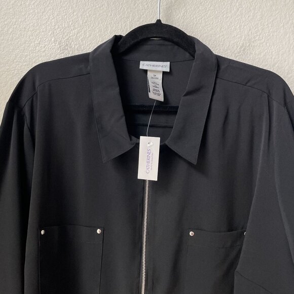 NEW Catherines Womens Plus 3X Black Blouse With Zipper Front & Pockets - Picture 6 of 7